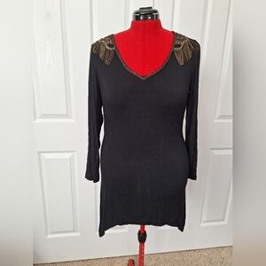 Black Long Sleeve Dress with Gold Embellishments